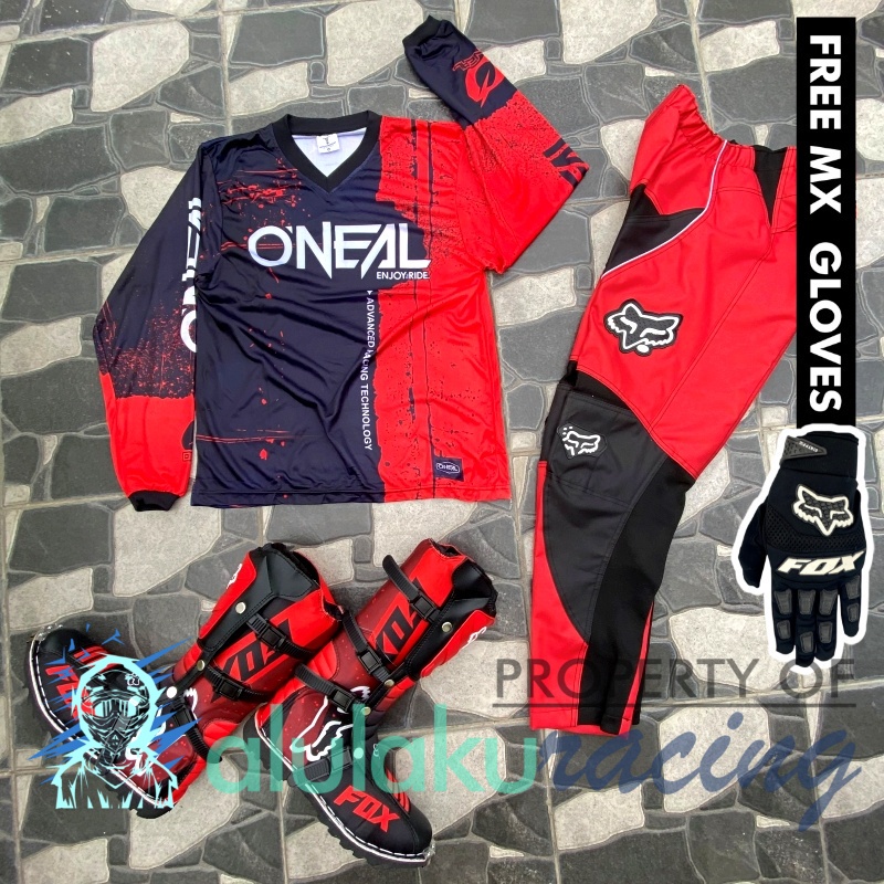 Jersey, Celana, Sarung Tangan &amp; Sepatu Fullprint with Protectors Fullset MX Trail Motocross - Paket Bundling ONCTFG030303-F41