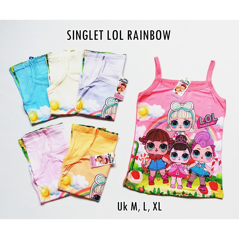 Kaos Singlet Motif LOL Rainbow Tali Kecil Besar / Kaos Dalam Anak Perempuan