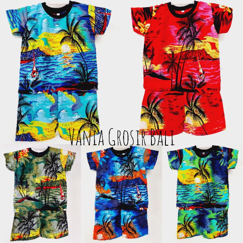 [SIZE EXTRA BESAR] PUSAT GROSIR SETELAN ANAK BALI HAWAI PANTAI KELAPA LEHER KAOS