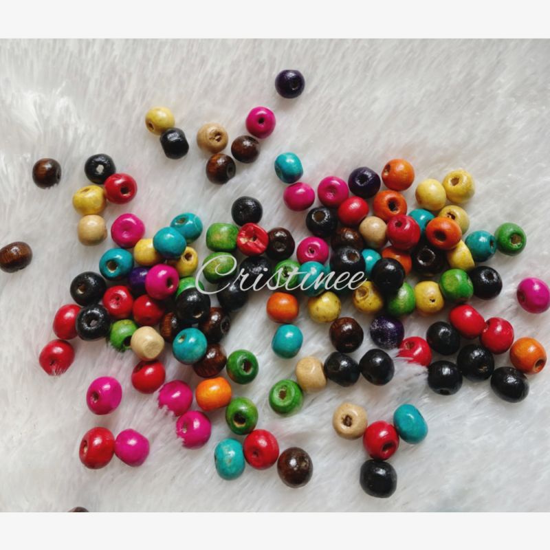 Mote kayu kecil warna warni ukuran 5mm 8mm 16mm