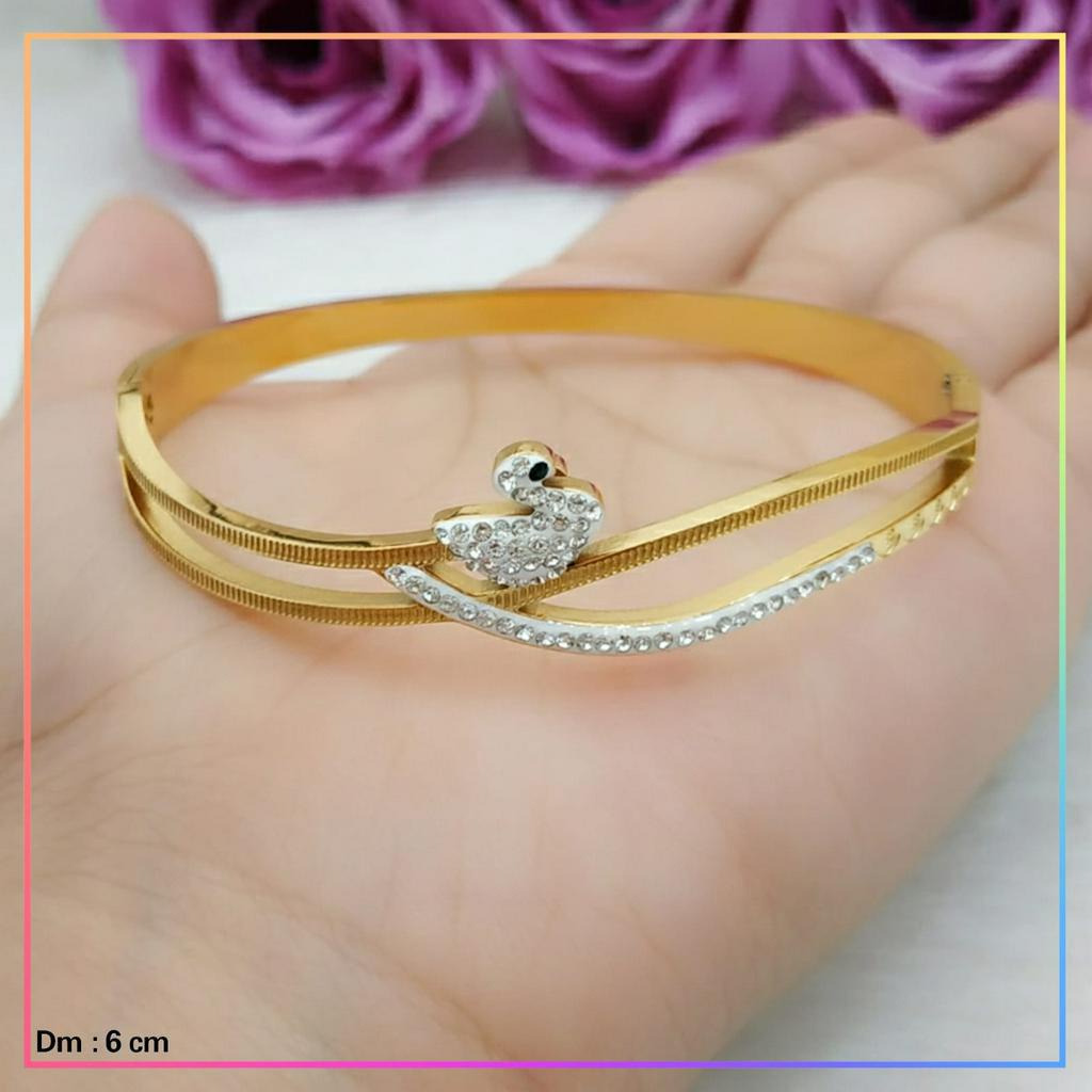 Gelang titanium/stainless steel Gelang Bangle Mata Angsa Perhiasan Anti Karat GT 118