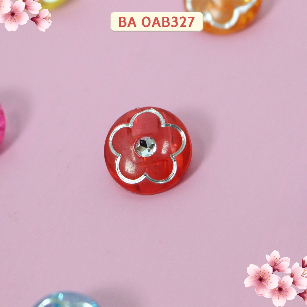 Kancing Akrilik Motif Bunga Silver Permata 12mm