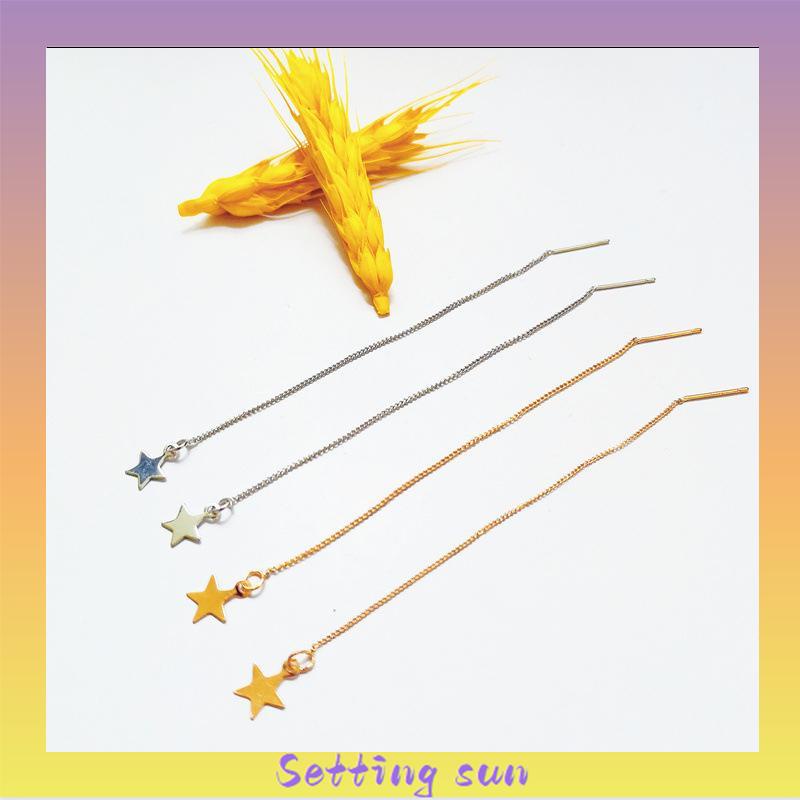 2Pcs Anting Korea Wanita Panjang Model Tusuk Tindik Rantai Rumbai Earring Perhiasan Fashion TN