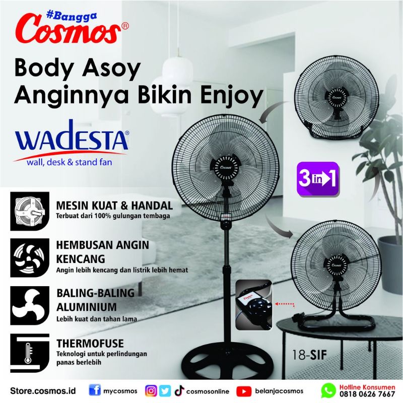 KIPAS ANGIN COSMOS 18 SIF WADESTA BESI / COSMOS TORNADO 18 INCH 3 IN 1