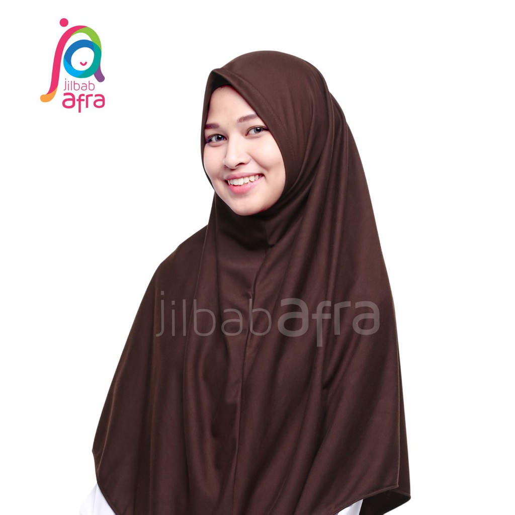 Jilbab Afra Syifa Coklat Tua - Bergo Syiria Non Pet - Hijab Instan Bahan Kaos, Adem &amp; Lembut