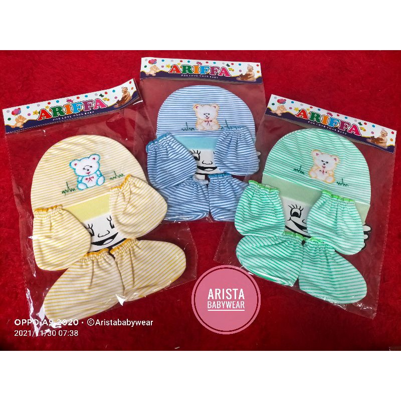 1SET TOPI BAYI+SARTAKI BAYI MOTIF SALUR BORDIL BONEKA