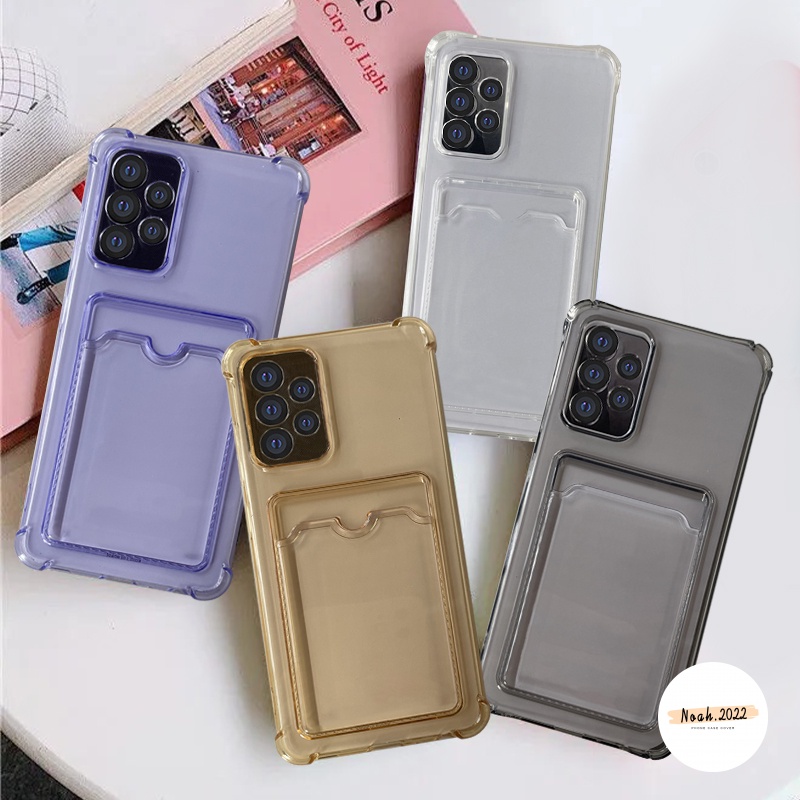 Simple Case Oppo A55 A54 A74 A95 A16 A16s A15 A15s A35 A76 A96 A9 A5 2020 A3s A5s A7 A12 A12e A11K Reno 7 6 Tempat Kartu Slot Dompet Fashion Warna Solid Transparan Soft TPU Case