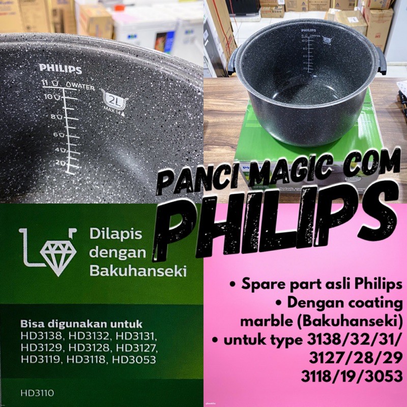 Philips Inner Pot/ Teflon Philip Rice Cooker Bakuhanseki Untuk HD4515 Digital HD3111/30 PANCI PHILIPS HD3110/33 Inner Pot Panci 2L 4515 1.8L Bakuhanseki HD3138 3132 3131 3129 3128 3127 3119 3118 3053 3110 4515