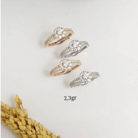 Cincin Perhiasan Emas Asli Kadar 750 Putih Diana Solitaire Listring Batu Zircon Berlian Amero