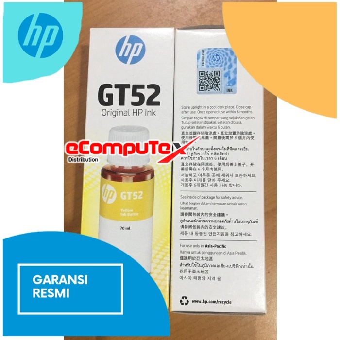 TINTA PRINTER HP GT 52 YELLOW   / HP GT52 INK BOTTLE YELLOW   ORIGINAL - RESMI