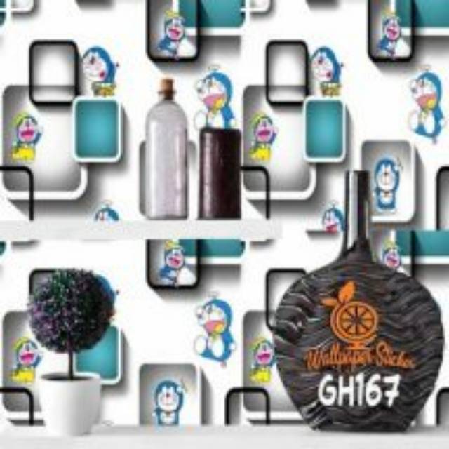 Grosir walpaper stiker dinding 3d motif cartoon doraemon warna putih