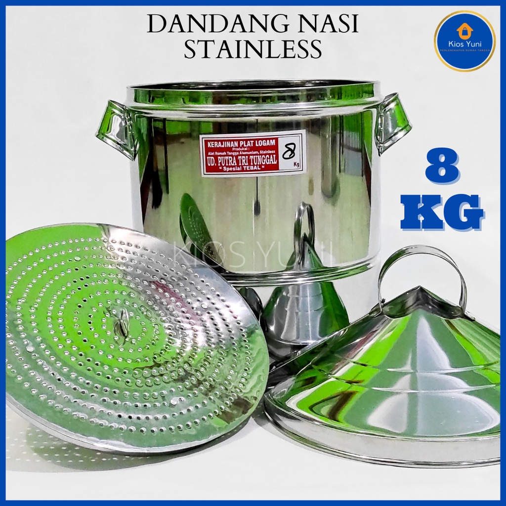 Dandang Nasi Stainless 8 Kg / Dandang Kukusan / Dandang Besar / Panci Kukus / Soblok Nasi
