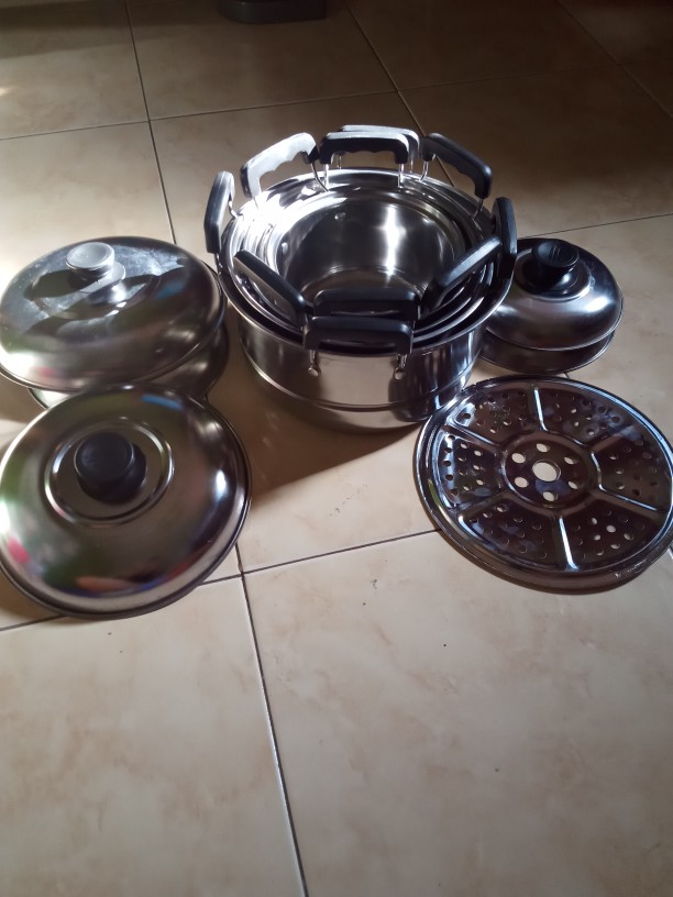 Panci Set Isi 5 + Steamer Tutup Stainless Steel Panci Set Serbaguna