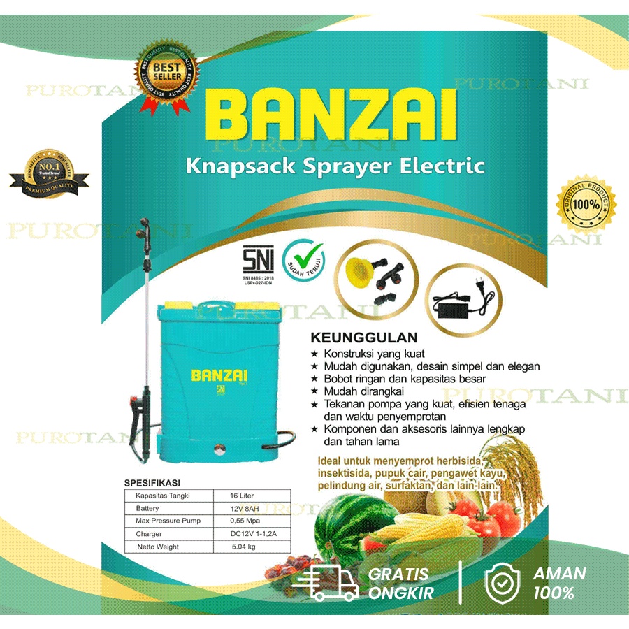 Sprayer Electric Banzai 16L Tangki Semprot Knapscak