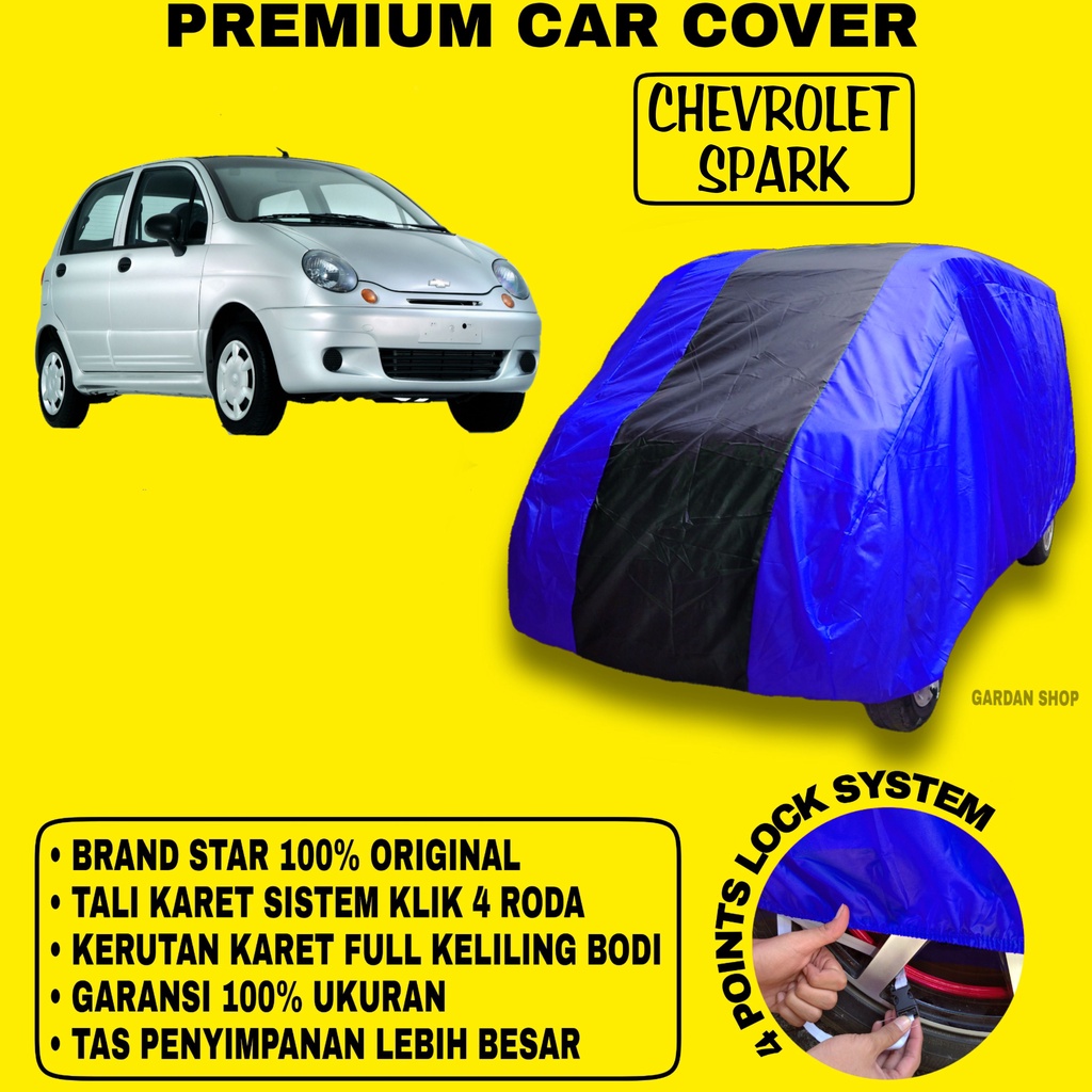 Body Cover CHEVROLET SPARK BIRU HITAM Penutup Bodi Mobil Chevrolet Spark Waterproof PREMIUM