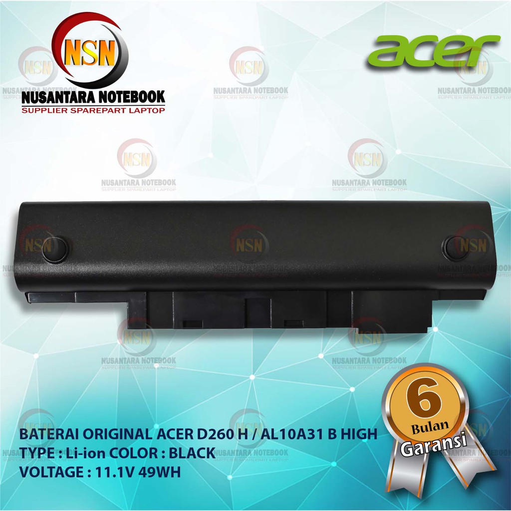 Baterai Original Laptop Acer Happy D257 D260 H Tebal / AL10A31 B BLACK HIGH