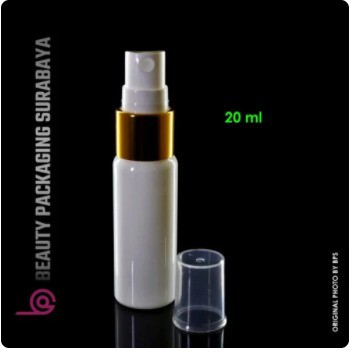 Botol Plastik PET 20ml BR Putih Tutup Spray Gold