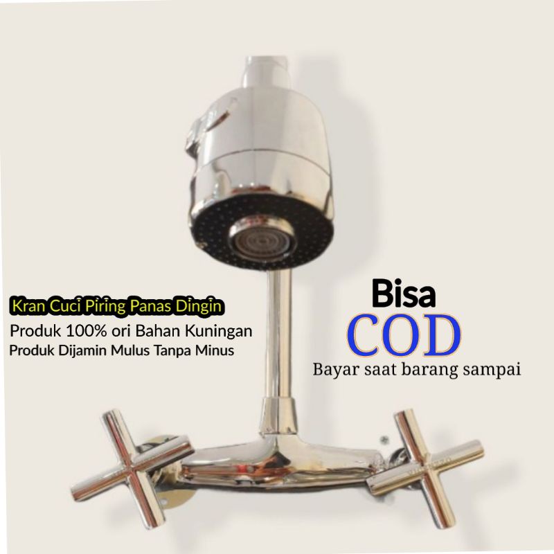 Kran Cuci Piring Keran Wastafel/Bak Cuci Piring Tembok Panas Dingin Kran Sink Mixer Hot &amp; Coldl Handle Baling Kuningan Original