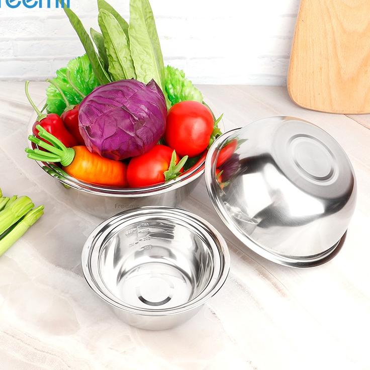 wzyc-62 freemir  5 Pcs Mixing Bowl Set Baskom Stainless Steel Tebal Skala Pengukuran Mangkuk Besi St