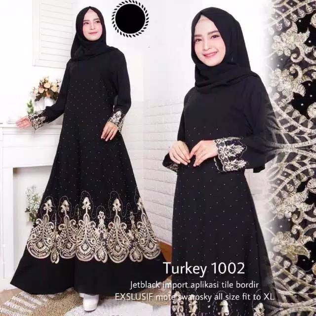 baju busana muslim abaya Gamis Couple Arab Hitam Bordir  turkey 1002