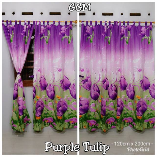Gorden/korden/horden pintu atau jendela murah Purple Tulip uk120 x 200cm