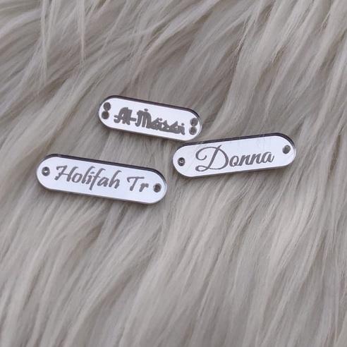 (SILVER)Label Baju murah | Rebranding Akrilik | Merk Jilbab | Logo akrilik | label tas | merk produk