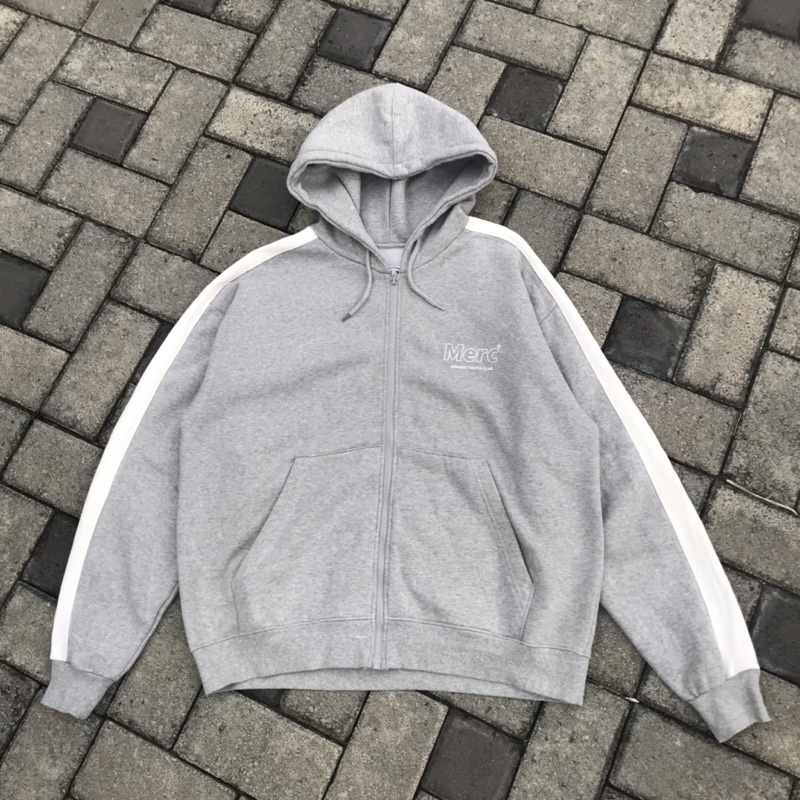 Zipper Hoodie Acover Grey With Tapped White Lengan