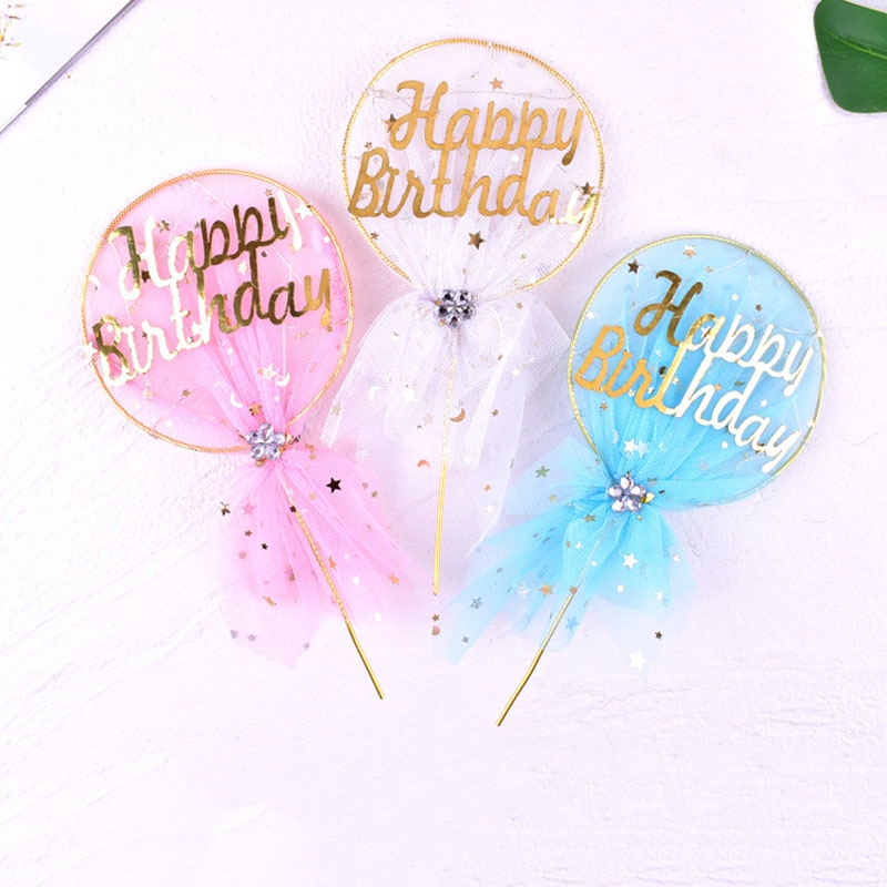 Topper Kue Desain Happy Birthday Dengan Lampu Luminous Bahan Besi Untuk Dekorasi Pesta Ulang Tahun