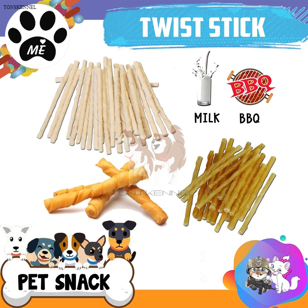 Tulang Gigit Twist Stick PER PCS / Snack Anjing &quot;DOG RAWHIDE&quot; Cemilan Makanan Hewan Dogfood