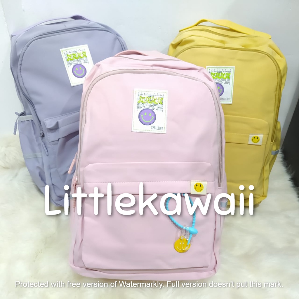 LK/Tas Ransel Laptop Backpack Parasut Sekolah Fashion Anak Remaja Smile Emoticon Gantungan Import