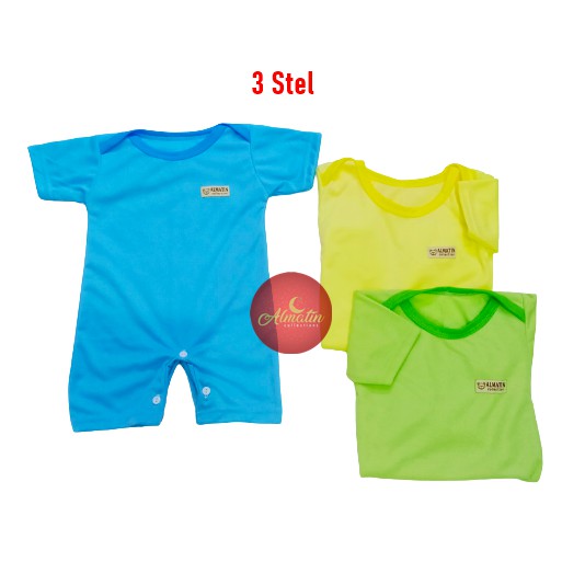 3 Stel Baju Bayi Jumper Bodysuits Katun polos jumpsuit baby newborn