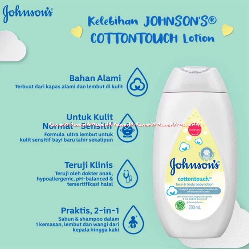 Johnson's Cottontouch Lotion 200ml Face &amp; Body Lotion Sabun Shampo Bayi Baru Lahir New Born Jhonson