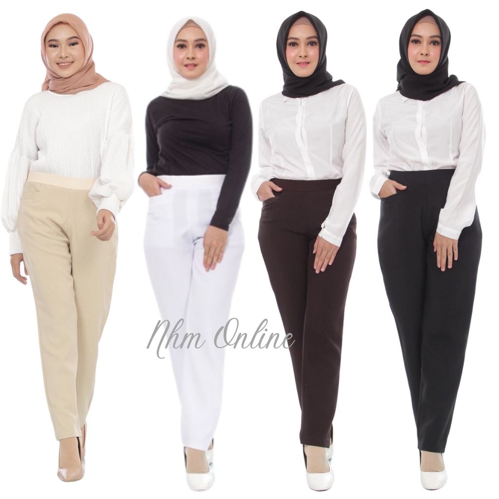 Celana Kerja Celana Bahan Formal Kantor Celana Panjang Wanita Basic Jumbo Big Size Celana Nhm 106 Celana Wanita Pinggang Karet