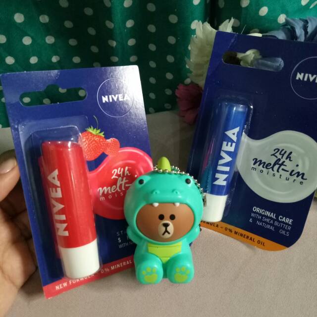 Lipbalm Nivea + Lipholder Brown Dino Zoo LINE Lip Holder