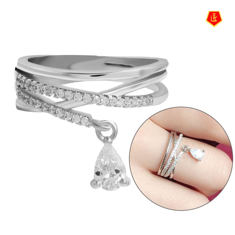 [Ready Stock]Simple Personality Double-Layer Cross Full Diamond Ring