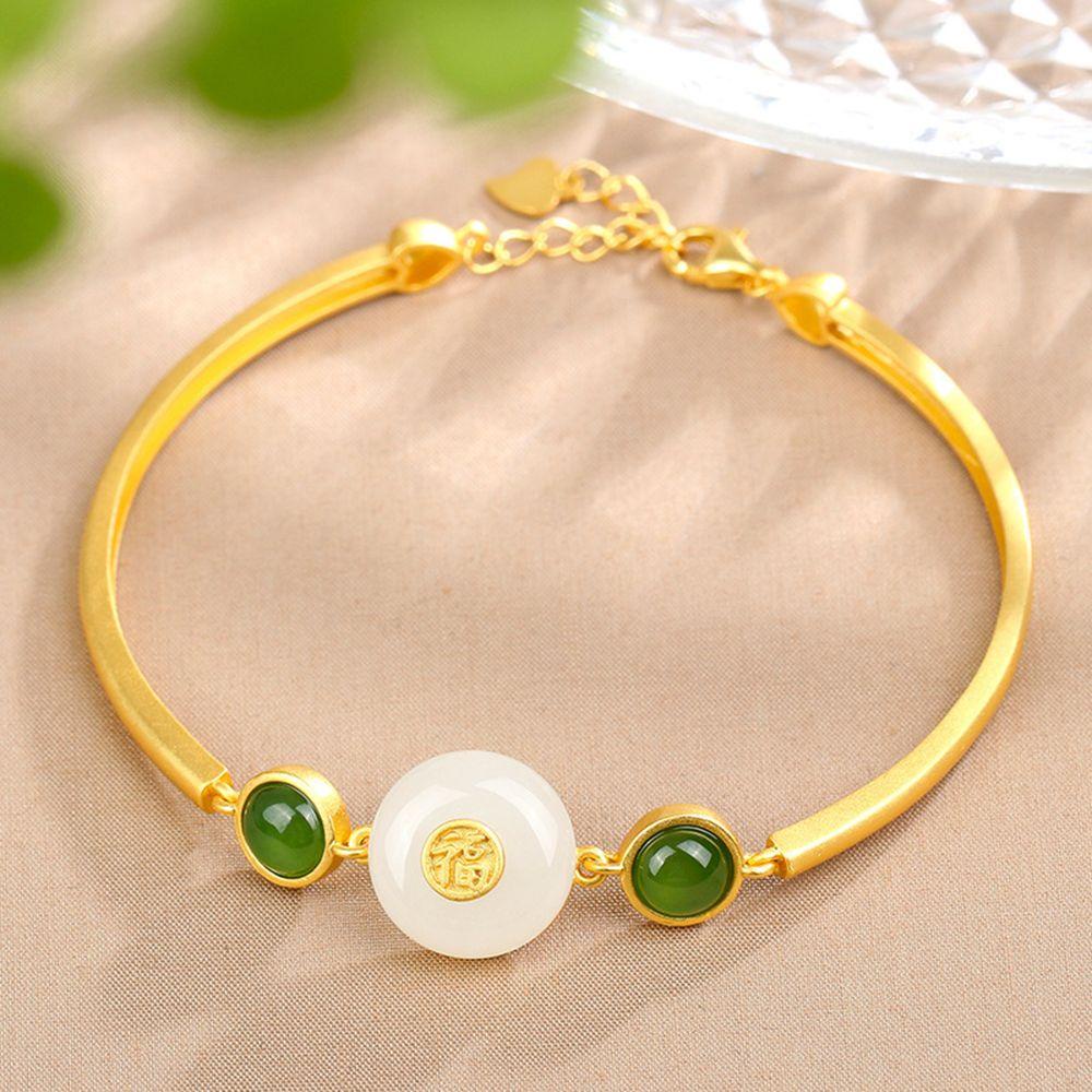 Mxbeauty Gelang Giok Imitasi Fashion Klasik Perhiasan Aksesoris Gadis Hanfu Aksesoris Gaya Cina Wanita Bracelet