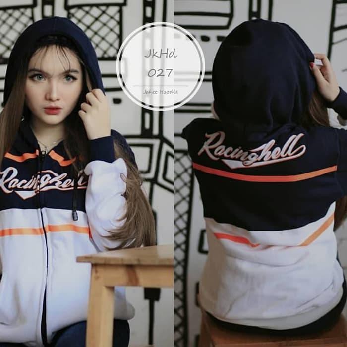 Jaket Zipper Racing Hell Kombinasi Hitam Putih/Jaket Murah Premium