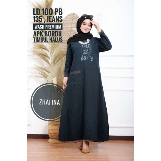 dress jeans premium maxy/Baju Gamis Dewasa Jeans Denim Wanita Terbaru 2022 Modern Busui Bordir Kombi