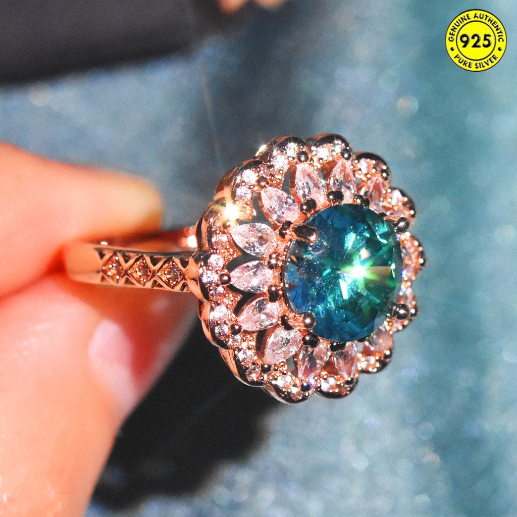 Cincin Model Terbuka Warna Biru Hijau Api