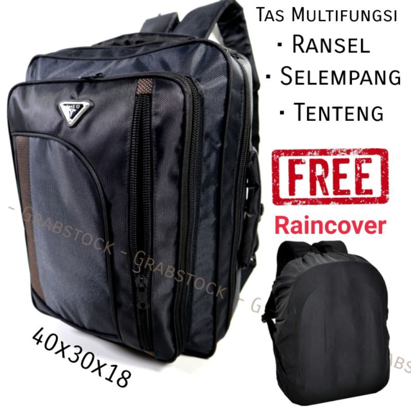 Grabstock Tas Multifungsi Bisa Ransel / Selempang / Tenteng Free Raincover Kombi Coklat