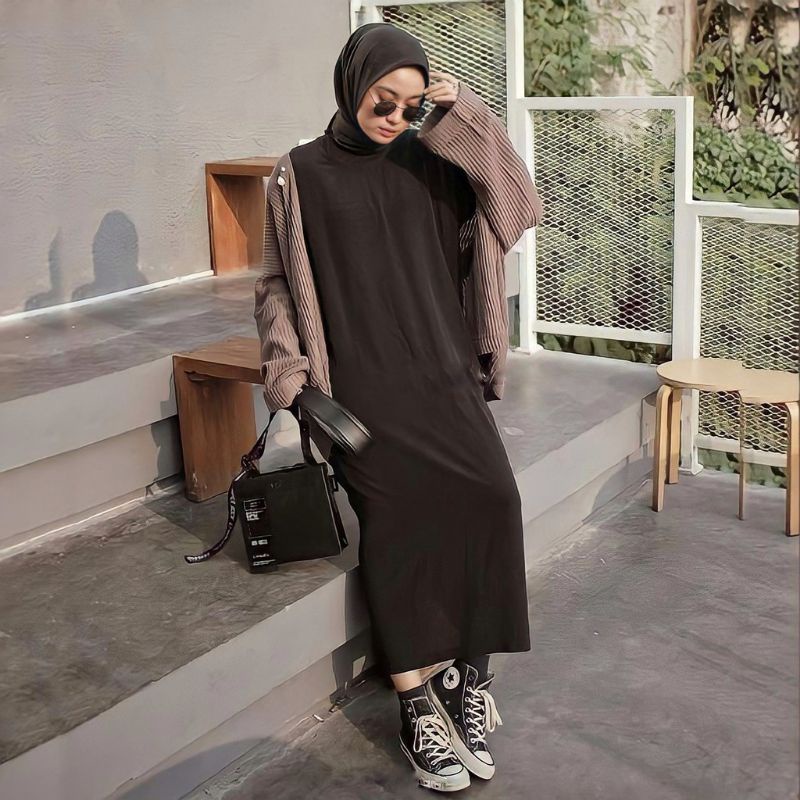 INNER DRESS TURTLENECK / Inner Dress Sleeveless / Inner Dres Panjang Bahan Jersey Tanpa Lengan - Iner Gamis Wanita