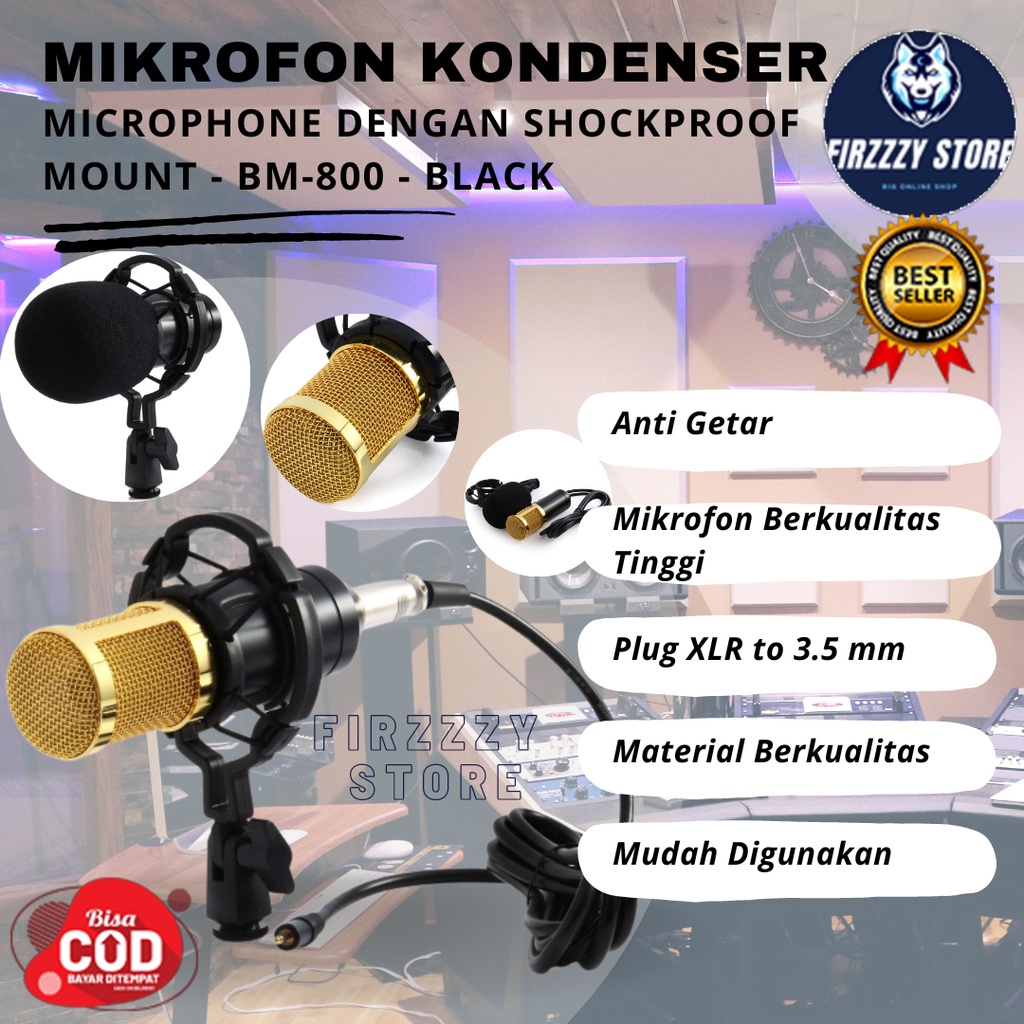 Taffstudio Mikrofon Kondenser Studio dengan Shock Proof Mount - BM800