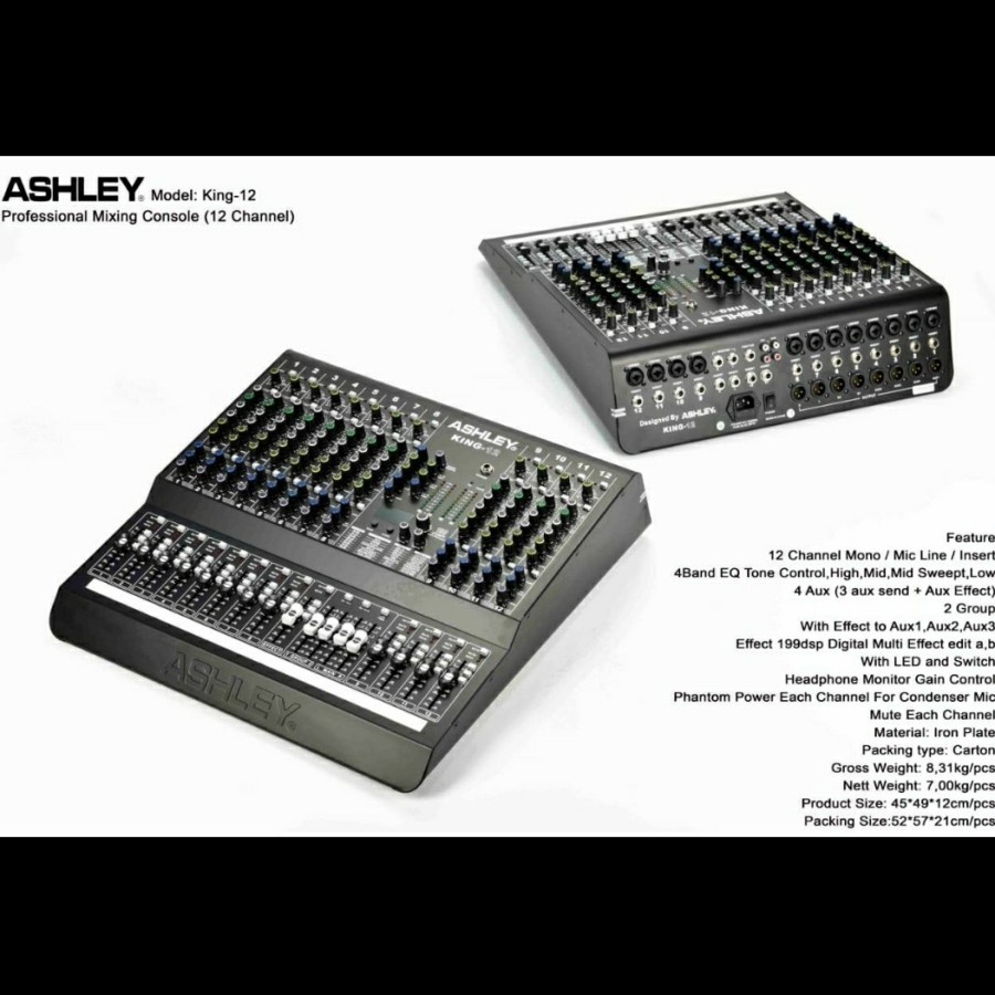 Mixer Audio Ashley King 12  Original 12 Channel Multi Effect 199 Dsp Digital - KING12