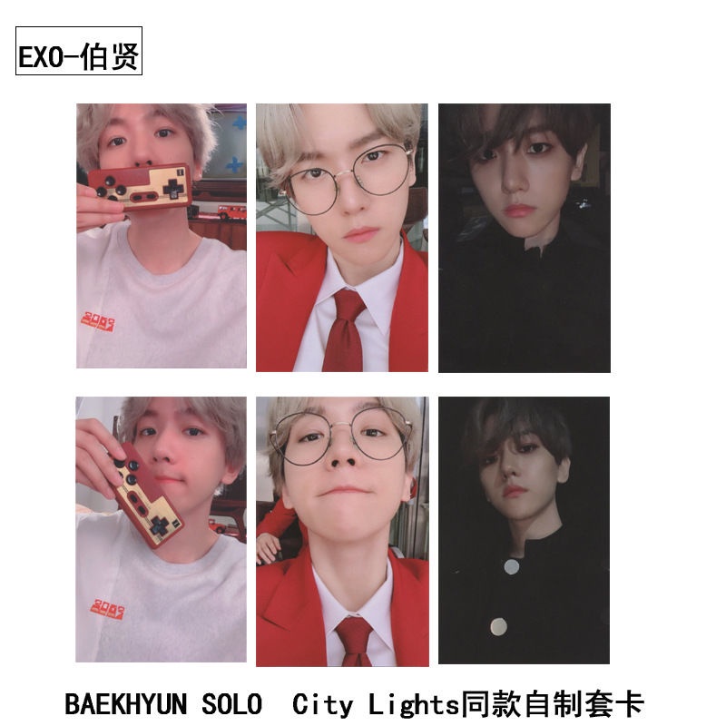 Exo Bian BAEKHYUN 6pcs Kartu Foto Dengan Tanda Tangan