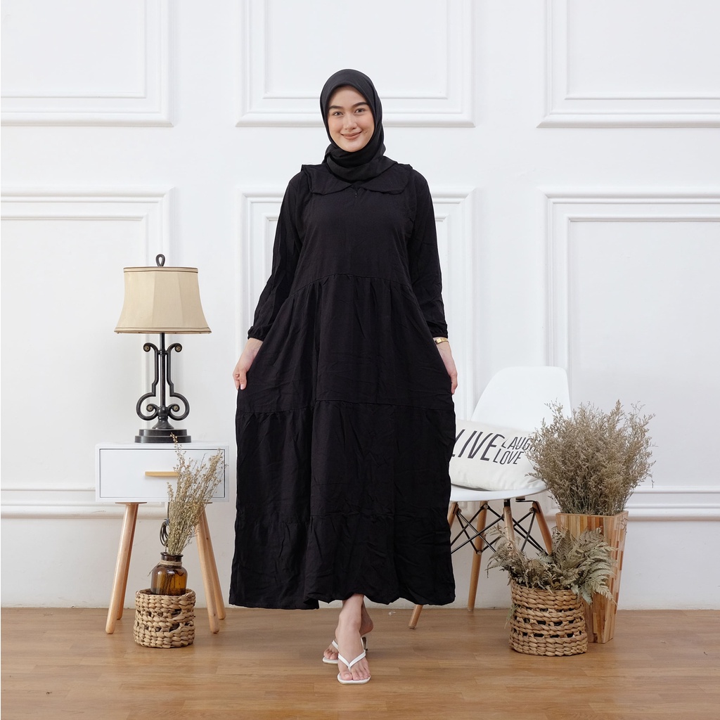 LONGDRES VIRAL LD 110cm  DRES GAMIS POLOS REMPEL BUSUI FRIENDLY TALI SAMPING  - BATIK RINATEX