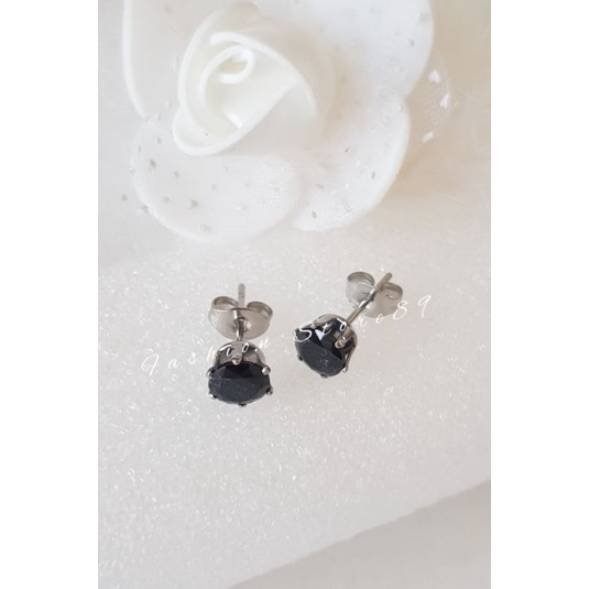 Anting tusuk permata zircon Putih Hitam Titanium Gold Silver  titanium import Antikarat selamanya