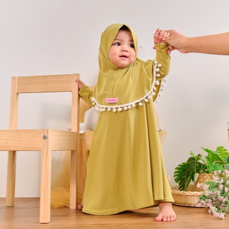 Gamis Bayi Newborn Khaireen / Gamis Bayi Perempuan Pompom Cantik / Gamis Anak Perempuan