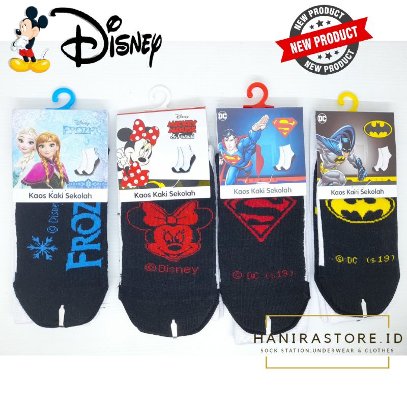 Disney School Socks - Kaos kaki sekolah Anak - Tapak Hitam Karakter Disney