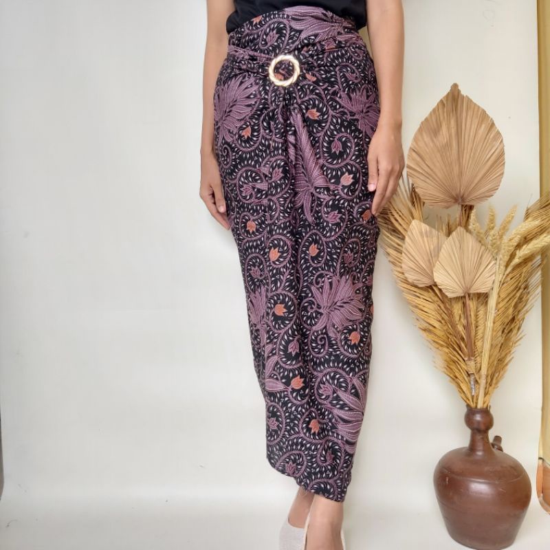 Couple Rok Lilit dan Kemeja Batik Pria Katun Primisima 40S Warna Lilac