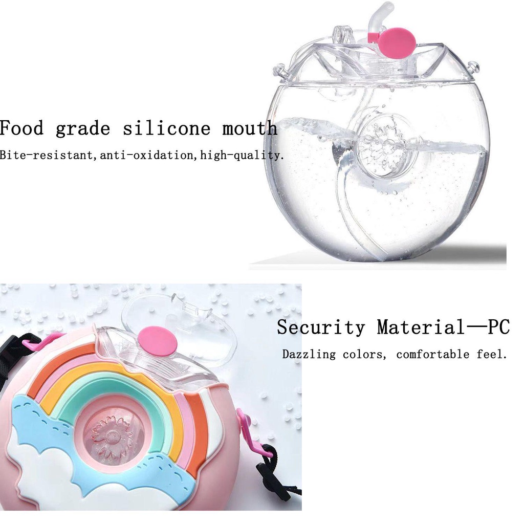 Top Donut Water Cup Cute Rainbow Elephant Donut Kettle/Teko Air Donat Lucu Rainbow